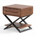 Wooden nightstand with two drawers and metal frame for bedroom storage