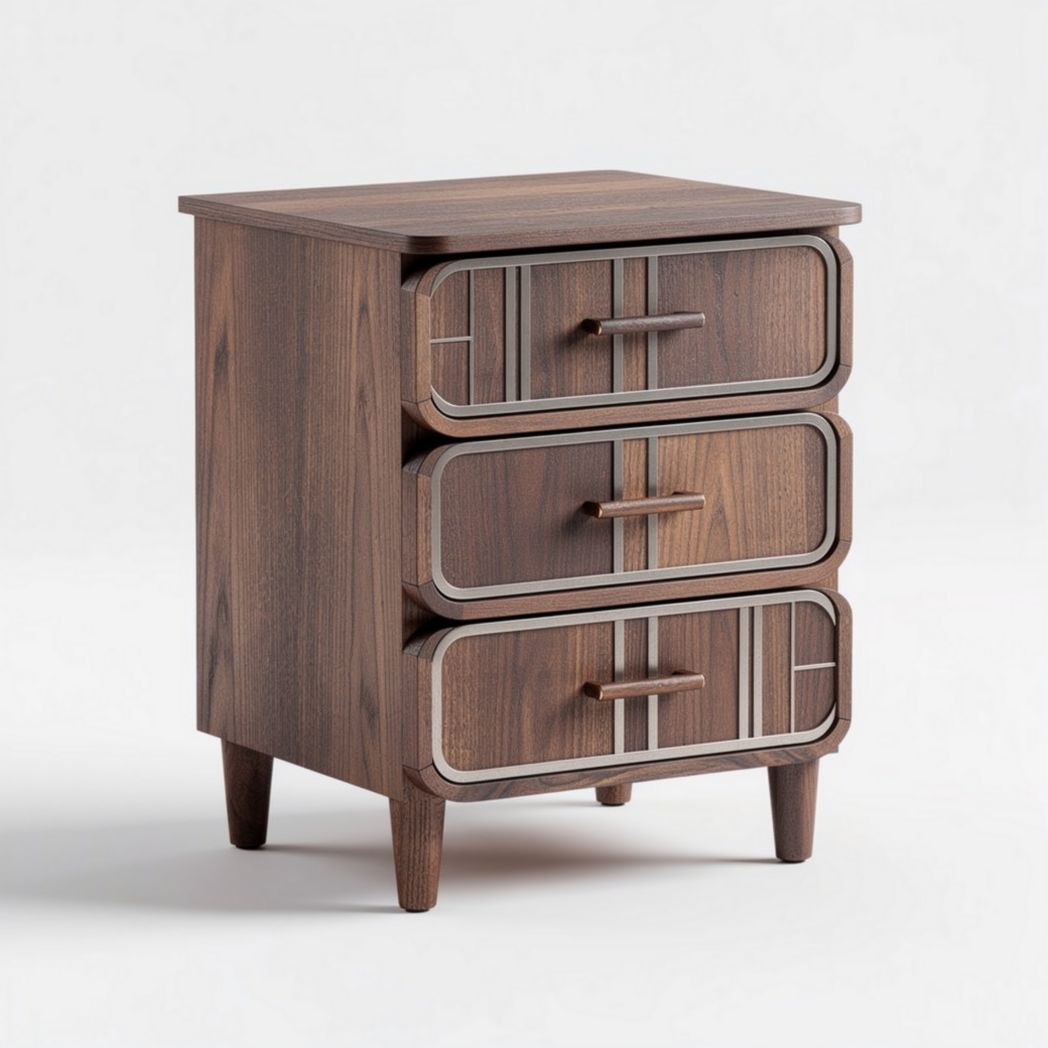 Wooden nightstand with three drawers and retro design 40 x 30 x 60cm