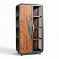 Metal and wood storage cabinet with mesh doors 180 x 90 x 40cm