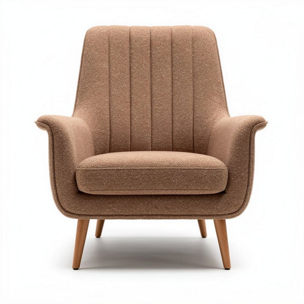 Modern upholstered armchair with wooden legs in light brown color 80 x 80 x 90cm