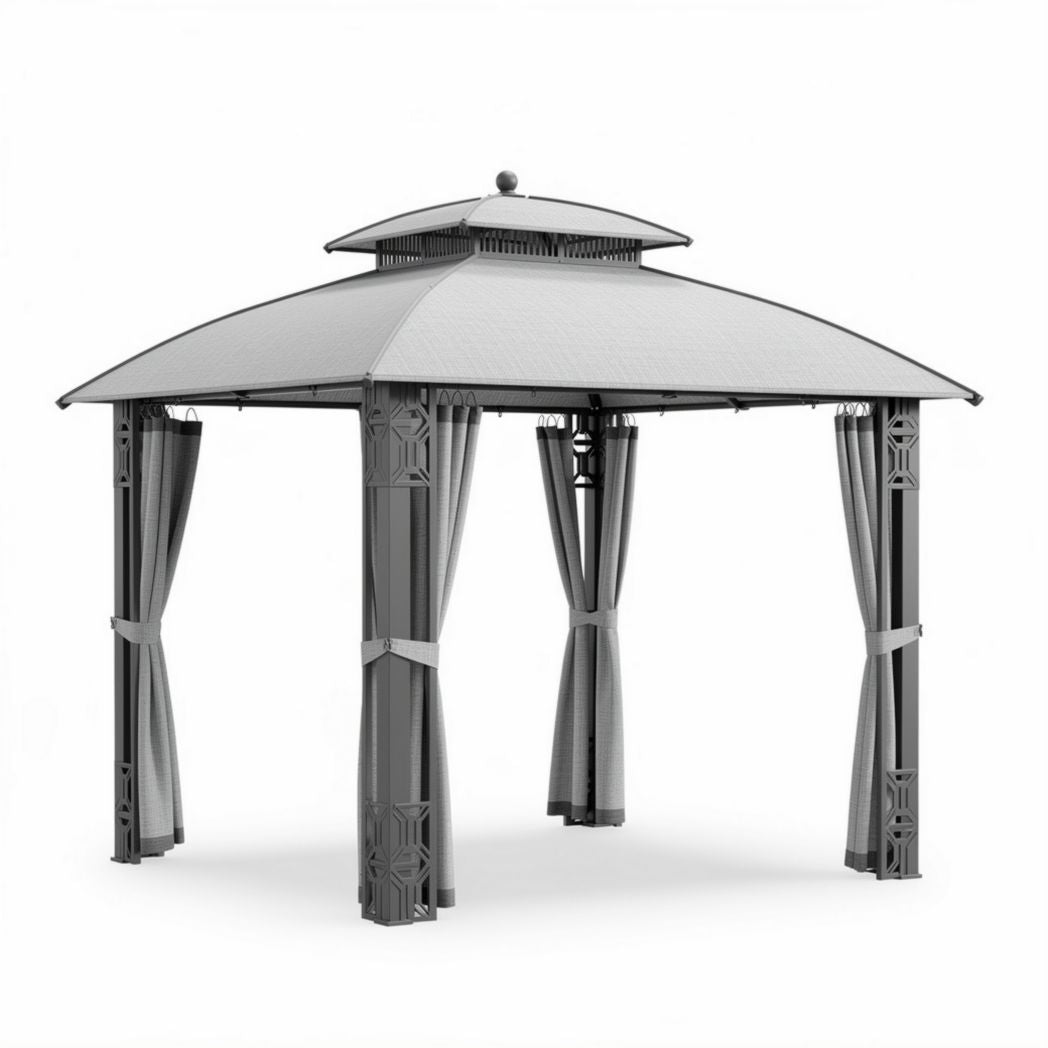 Outdoor metal gazebo with curtains and a durable canopy 300 x 300 x 250cm