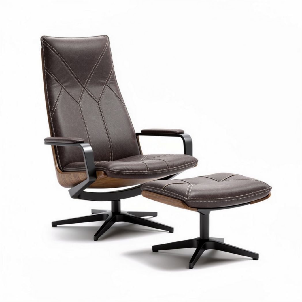 Leather reclining chair with ottoman in brown color and modern design