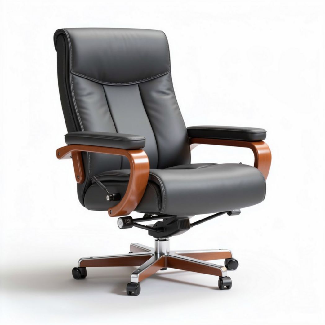 Leather executive office chair with adjustable height and ergonomic design