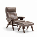 Leather reclining chair with matching ottoman in brown 80 x 75 x 100cm