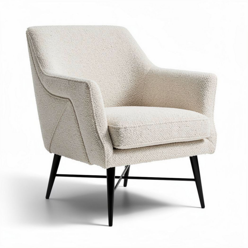 Textured cream fabric armchair with black metal legs 80 x 80 x 85cm