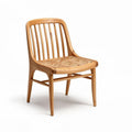Natural wood dining chair with woven seat design and ergonomic backrest