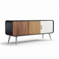 Modern wooden tv stand with sliding doors and metal legs 150 x 40 x 50cm